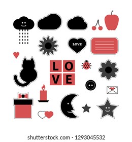 
Set of stickers for scrapbooking and gift wrapping.