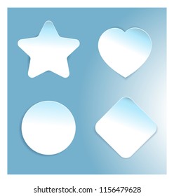 A set of stickers in the shape of a heart, a square, a star and a circle. blue
