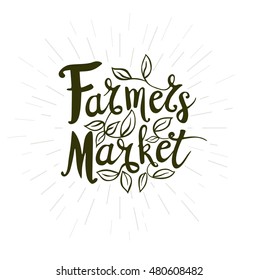 Set of stickers in sketch style, food and spices. Farmer Market logo, lettering, calligraphy, leaf, white background. Hand drawn vector illustration.