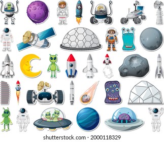 Set of stickers with Solar system objects isolated illustration