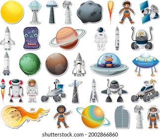 Set of stickers with Solar system objects isolated illustration