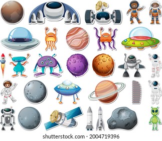 Set of stickers with Solar system objects isolated illustration
