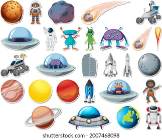 Set of stickers with Solar system objects isolated illustration