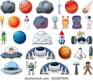 Set of stickers with Solar system objects isolated illustration