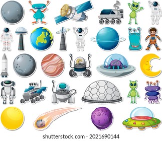 Set of stickers with Solar system objects isolated illustration