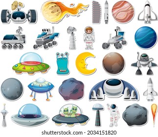 Set of stickers with Solar system objects isolated illustration
