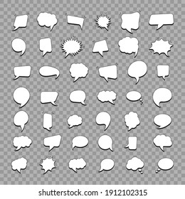 Set of stickers of speech bubbles for comics. Empty comic speech bubbles. Speak bubble text, chatting box, message box, outline cartoon.