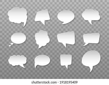 Set Of Stickers Of Speech Bubbles For Comics. Empty Comic Speech Bubbles. Speak Bubble Text, Chatting Box, Message Box, Outline Cartoon.