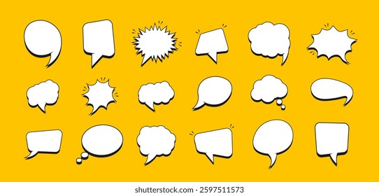 Set of stickers of speech bubbles for comics. Empty comic speech bubbles. Speak bubble text, chatting box, message box, outline cartoon.