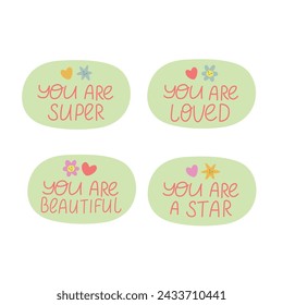 Set of stickers with speech bubbles  with compliments. Vector illustration