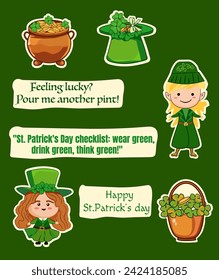 set stickers st patrick's day party invitation card