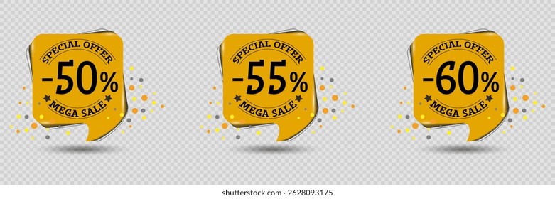 Set of stickers for a store and business sale and discount offer.