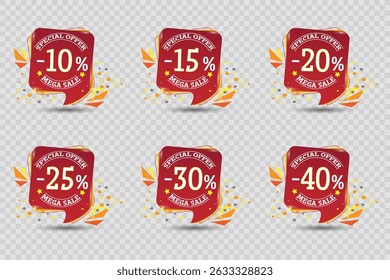 Set of stickers for a store and business sale and discount offer.