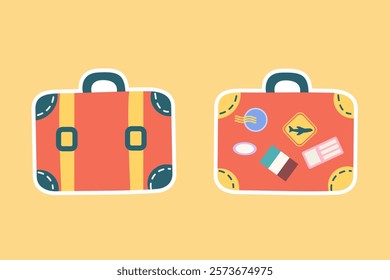 Set stickers suitcases travel hand drawn. Travel bag
