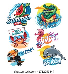 set of stickers for summer logo