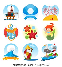 A set of stickers with a summer theme for the design of posters, leaflets, articles in a blog or magazine.
