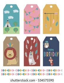 Set of stickers template with cute tribal animals. Vector illustration