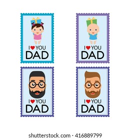 Set of stickers with text and different icons and illustrations for father's day celebrations