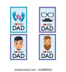 Set of stickers with text and different icons and illustrations for father's day celebrations