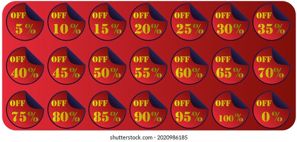 A set of stickers that attract the customer and give your design a uniquely different kind of beauty. Contains discounts at different rates to suit all discount offers