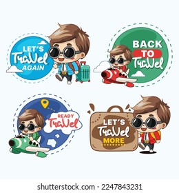 Set of Stickers Tourists Travel, back to travel concept, on vacation. Vector illustrator
