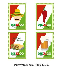 Set of stickers with traditional elements and text for cinco de mayo celebrations