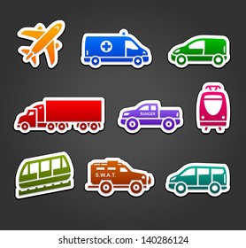 Set of stickers, transport color icons, vector illustration