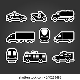 Set of stickers, transport symbols, vector illustration