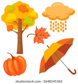 set stickers tree autumn umbrella pumpkin leaves