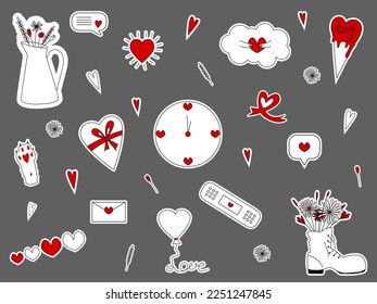 Set stickers for Valentine's day. Romantic flat vector icons pack. Set of cute vector love stickers for daily planner and diary. Collection of scrapbooking design elements. 