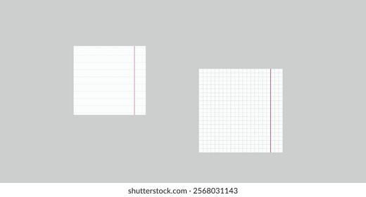 set of stickers vector, with stickers, green, square, paper, checkered, lined, from a notebook, study, notes
