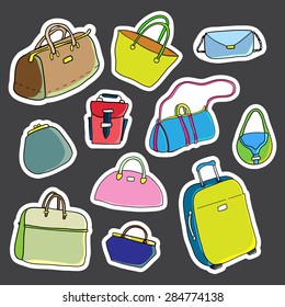 Set of stickers. Women bags. Vector illustration