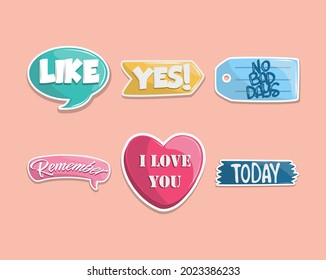 set of stickers with words
