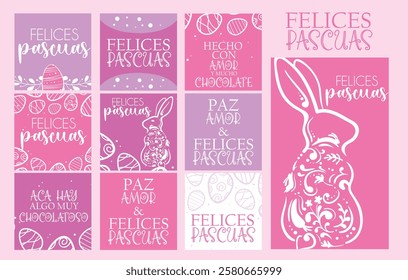 set stickers y postal card etiquetas felices pascuas rosa ornamental