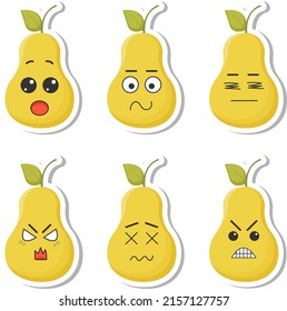 Set of stickers yellow pear with kawaii emotions. Flat vector illustration of a pear with emotions On a white background.