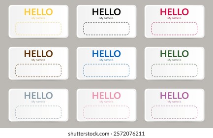 Set of stickers with your name on it. Hi what's my name graffiti tag background . Vector .