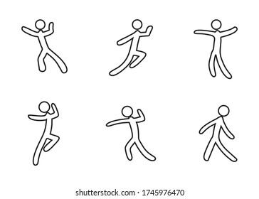 Set of stickman dancer vector illustration, outline, isolated on white, EPS 10.