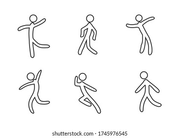 Set of stickman dancer vector illustration, outline, isolated on white, EPS 10.