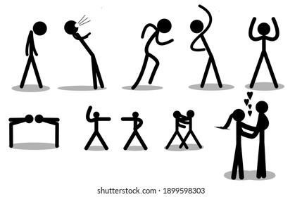 Set von Stickman-Symbolen in flachen, isolierten und trendigen Stilen. Stickman-Hintergründe für Ihr Website-Design-Logo, App, UI. Vektorsymbol-Abbildung, EPS10.