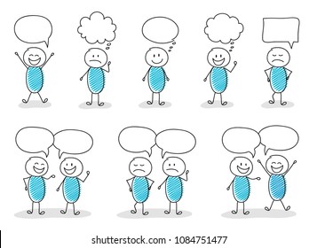 Set of stickmen with speech bubbles. Vector.