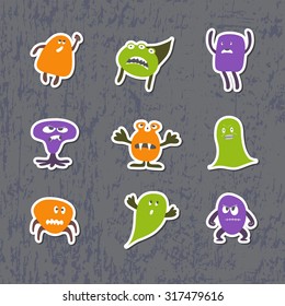 Set of sticks with cute monsters. Halloween theme.