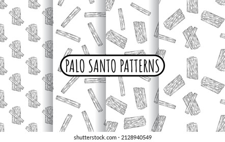 Set of sticks hand-drawn boho seamless patterns. Collection of palo santo herb bundles texture background vector tiles