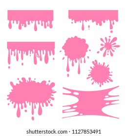 Set Of Sticky Bubble Gum Splashes. Abstract Pink Blobs On White Background. Flat Style Vector Illustration