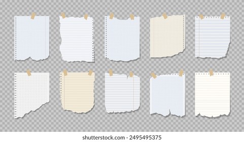 Set of sticky note paper posts. Torn sheets of notebook, multi colored sheets and pieces of torn paper.