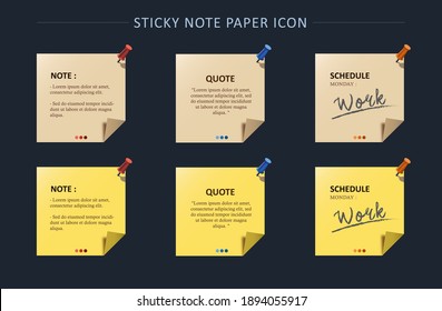 Set of Sticky Note Paper Stock Vector with Pin Color. Illustration of Paper and Pin for Note, Quote, Schedule, Phone Book.