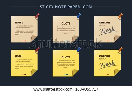 Set of Sticky Note Paper Stock Vector with Pin Color. Illustration of Paper and Pin for Note, Quote, Schedule, Phone Book.