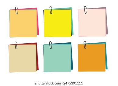 Set of sticky note with pin. Templates for a note message. Vector illustration.