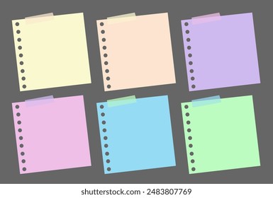 Set of sticky note with pin. Templates for a note message. Vector illustration.