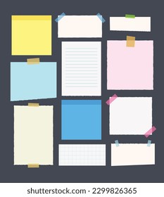 set of sticky note and torn paper sheets isolated background. 