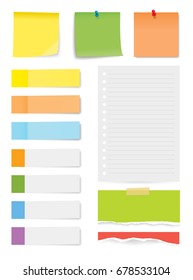 set of sticky note and torn paper sheets isolated background. 